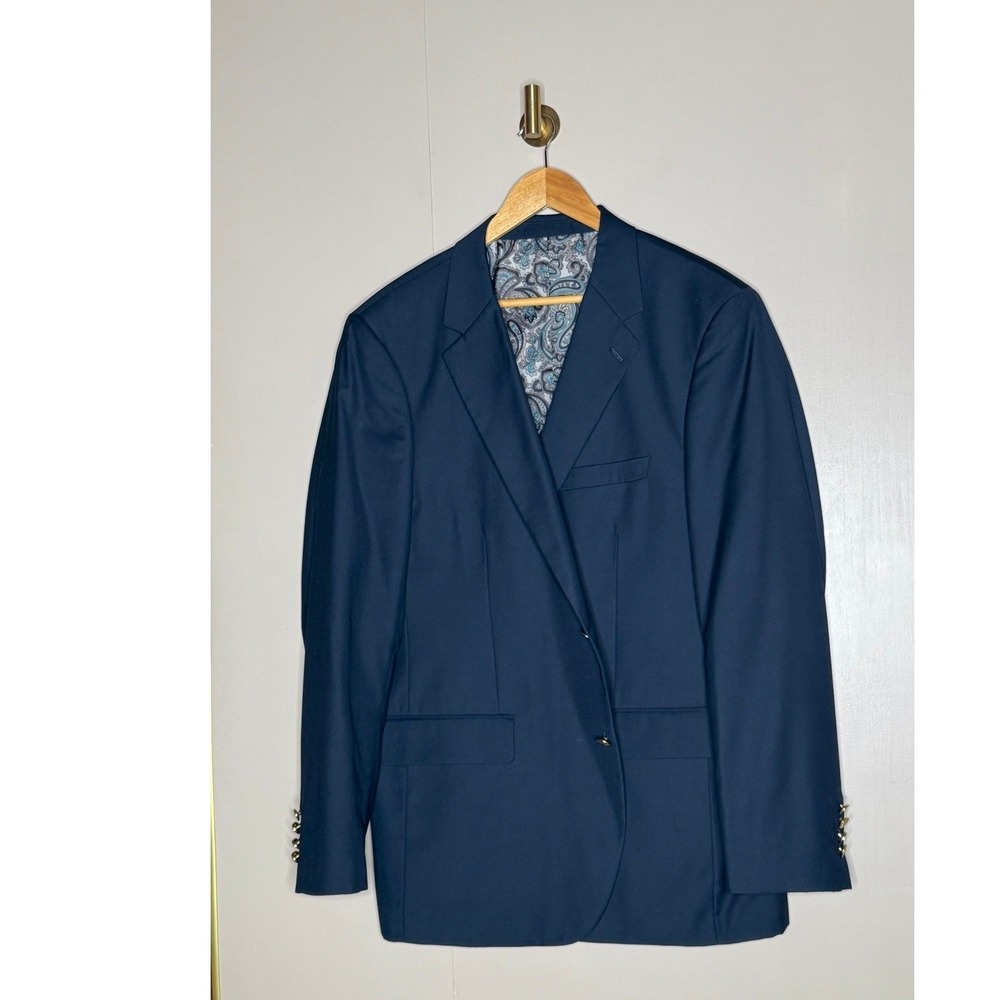 Navy Wool Alan Flusser 42R Paisley Lined Blazer Sport Coat